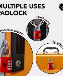 Padlock 4 Digit Combination Lock - for Gym School Locker, Outdoor Gate, Shed, Fence, and Storage - Weatherproof Metal - Keyless, Easy to Set, Resettable - Red 21 71puixcNIlL