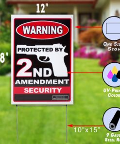 VIBE INK 12" x 18" Warning Protected by 2nd Amendment Security Plastic Yard Sign with 15" Metal Stand for Lawn Grass and more - Stake included. Protect your home, and property! MADE IN THE USA! 9 71pxB0njBUL