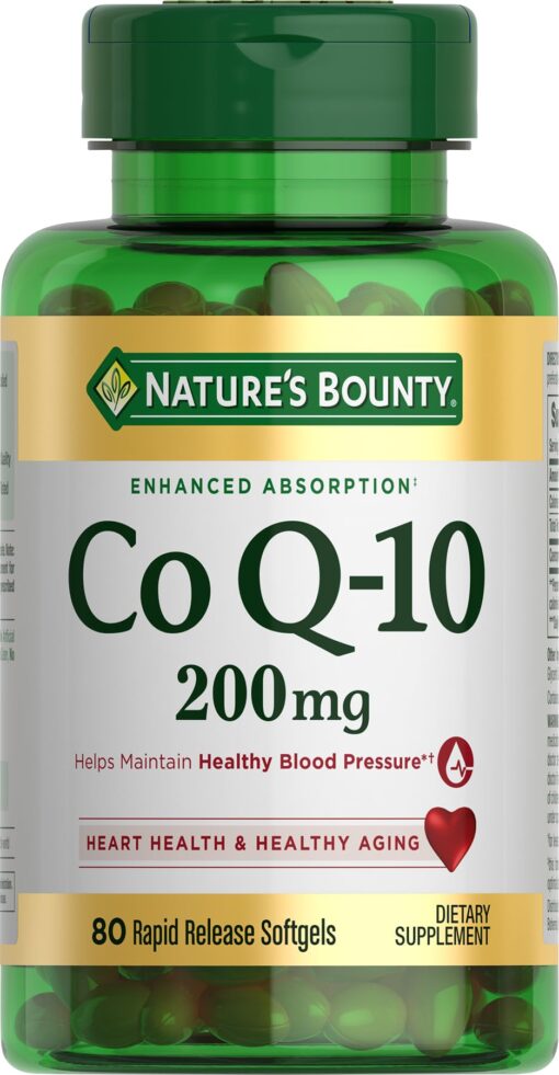 Nature's Bounty CoQ10, Supports Heart Health, Dietary Supplement, 200mg, 80 Rapid Release Softgels 80 Count (Pack of 1)