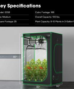 VIVOSUN S558 5x5 Grow Tent, 60"x60"x80" High Reflective Mylar with Observation Window and Floor Tray for Hydroponics Indoor Plant for VSF6450 60"x60"x80" Black 42 71pzlv7jLVL