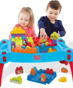 Alternative view of MEGA Bloks Fisher Price Toddler Building Blocks, Build N Learn Activity Table with 30 Pieces, Toy Car and Storage, Blue, Portable Gift Ideas for Kids