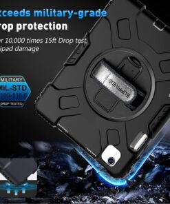 SUPFIVES Case for iPad Air 5th Generation 10.9 Inch 2022: Military Grade Silicone Protective Cover for iPad Air 4th Gen/iPad Pro 11 with Pencil Holder+ Rotating Stand+ Handle+ Shoulder Strap(Black) iPad Air 5th / 4th Generation 10.9 Inch Black 11 71q3rBQnrtL