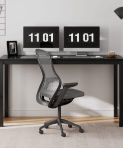 Need 55 Inch Large Computer Desk - Modern Simple Style Home Office Gaming Desk, Basic Writing Table for Study Student, Black Metal Frame, Black 55 inches 22 71q9yxL2YRL