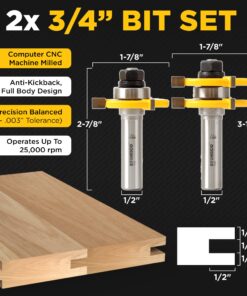 YONICO Tongue and Groove Router Bits Set for 3/4-Inch Stock 1/2-Inch Cutting Depth 1/4-Inch Tongue 2 Bit 1/2-Inch Shank 15221 Up to 3/4" Stock - 1/2" Depth - 1/2" Shank 19 71qBBFuPYgL