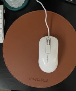 YXLILI Mouse Pad, Double-Sided Mouse Pads Small Round PU Leather Mouse Mat with Stitched Edge Waterproof Mouse Pads for Wireless Computer Mouse for Office Home Gaming Working Brown/Silver 24 71qEUPoV5YL