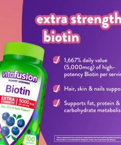 vitafusion Extra Strength Biotin Gummy Vitamins, Berry Flavored, 5,000 mcg Biotin Vitamins, America’s Number 1 Gummy Vitamin Brand, 50 Day Supply, 100 Count (Packaging may vary) 35 71qGiN6bfuL