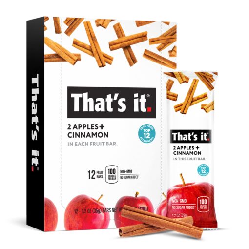 That's it. Apple + Cinnamon 100% Natural Real Fruit Bar, Best High Fiber Vegan, Gluten Free Healthy Snack, Paleo for Children & Adults, Non GMO No Added Sugar, No Preservatives Energy Food (12 Pack) 12 Count (Pack of 1)