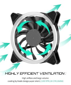 Alternative view of upHere 120mm RGB Case Fan Fan,Quiet Edition High Airflow LED Case Fan for PC Cases-3 Pack,RGB123-3