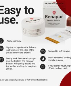 Renapur Leather Balsam, Natural Conditioner, Protector and Restorer — for Leather Furniture, footwear, Purses & Bags, Car interiors & Bikes, Saddlery & Tack. (6.7 fl oz + Applicator Sponge) 24 71qKUxoLJ2S