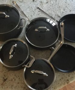 All-Clad HA1 Hard Anodized Nonstick Cookware Set 10 Piece Induction Oven Broiler Safe 500F, Lid Safe 350F Pots and Pans Black 10-Piece 27 71qMqoNRz7L