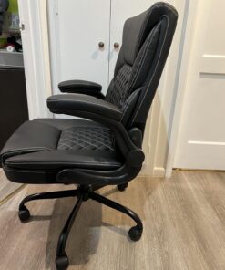 BestEra Office Chair, Executive Leather Chair Home Office Desk Chairs, Ergonomic Computer Desk Chair with Adjustable Flip-Up Arms, Lumber Support Swivel Task Chair with Rocking Function (Black) Black 40 71qMzBQQamL