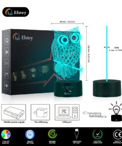 Elstey Owl 3D Illusion Lamp, 7 Color Changing Touch Table Desk LED Night Light Great Kids Gifts Home Decoration 16 71qNCQW3fZL