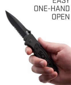SOG Escape Tactical Folding Knife- 3.4 Inch Serrated Edge Blade Emergency Pocket Knife with Glass Breaker, Wire Stripper and Line Cutter Blades-Black (FF25-CP) Escape - Hardcased Black 27 71qPHSrhSsL