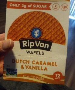 Rip Van WAFELS Dutch Caramel & Vanilla Stroopwafels, Healthy Non GMO, Low Calorie / Sugar Office Snacks, Keto Friendly, (3g), 12 Count (Packaging May Vary) 1.16 Ounce (Pack of 12) 46 71qQM8XauL 1