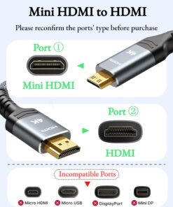 Alternative view of Highwings Mini HDMI to HDMI Cable 10FT, 4K 60Hz High Speed HDMI to Mini HDMI Cable Male Bi-Directional 2.0 Cord, for HDTV, Tablet, Camera and Camcorder [Aluminum Shell, Nylon Braided] 10 feet Grey 1