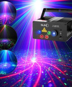 SUNY Stage Party Lights Music Show DJ 128 Combinations Christmas DJ Projector Indoor 5 Lens 3 Color RGB Decoration Light Blue LED Remote Control Stage Lighting Sound Activated Party House Xmas Gifts