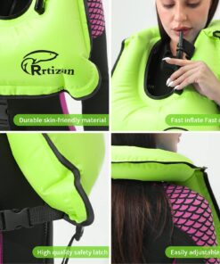 Rrtizan Snorkel Vest, Adults Portable Inflatable Swim Vest Jackets for Snorkeling Swimming Diving Safety Green one_size 26 71qTBZ4ooL