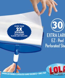Lola Rola Sticky Mop Refills | Traps Dirt, Dust, and Hair | Pet Hair Remover & Cleaner | Giant Adhesive Roller | 30 Large Adhesive Floor & Carpet Cleaner Roller Mop Perforated Sheets | 1 Pack Mop Refill - Pack of 1 12 71qU1VelssL