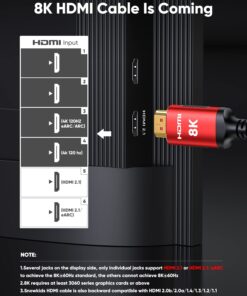 Snowkids 10K 8K HDMI 2.1 Cable 10FT 2-Pack, 48Gbps Certified High Speed HDMI® Braided Cord (8K@60Hz, 4K@120Hz) HDCP 2.2&2.3, DTS:X, eARC,HDR10, Dynamic HDR, Compatible with Roku TV/HDTV/PS5/Blu-ray 10 feet Red 15 71qUASNn0xL