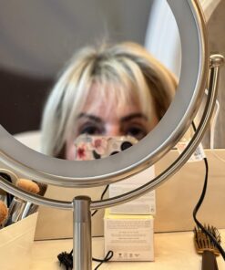 VESAUR 10" Extra Large and 17" Tall Lighted Makeup Mirror, 1X/5X Magnifying Vanity Mirror with 3 Colors Dimmable, 52 Premium LED Lights, 360° Rotation Table Mirror 2 Power Supply, Pearl Nickel XX-Large 39 71qUETX0fbL