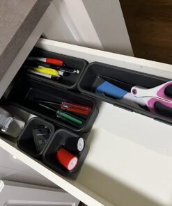 Madesmart 8-Piece Interlocking Bin Pack for Drawer Organization, Plastic Interlocking Junk Drawer Organizer Tray, Granite 45 71qVF4Lgr2L