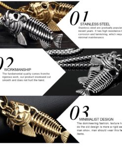 LOHOME Men's Fashion Necklaces Titanium Steel Steering Fishing Fish Bones Necklace for Men Gold Tone 10 71qVs60hs4L