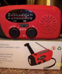 iRonsnow Solar Emergency Hand Crank Weather Radio, Portable Self Powered NOAA AM/FM Radios with SOS Alarm LED Flashlight 2000mAh Power Bank Smart Phone USB Charger for Camping (Red) 42 71qY30KFOyL