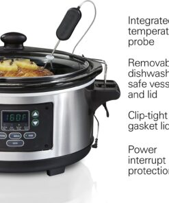 Portable 6 Quart Set & Forget Digital Programmable Slow Cooker with Lid Lock, Dishwasher Safe Crock & Lid, Temperature Probe, Stainless Steel 9 71qYoWo49cL