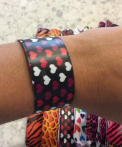 Super Z Outlet Slap On Plastic Vinyl Retro Bracelets with Colorful Hearts & Animal Print Design Patterns for Children, Toy Party Favors (72 Pack) 22 71qYuunOaPL 2