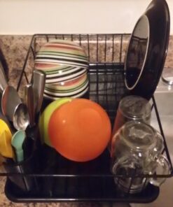 Dish Drying Rack (Black) | By Home Basics | Dish Drainers For Kitchen Counter | With Sloping Tray and Utensil Holder | Big Dish Drying Rack 23 71qZJx84GXL