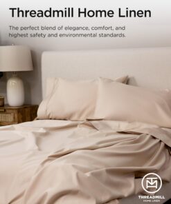 Threadmill Egyptian Cotton Twin Sheet Set | 100% Certified Egyptian Cotton Sheets for Twin Size Bed | Sateen Twin Bed Sheets Set 15" Deep Pocket | Soft Breathable 3-Piece Cooling Sheet Set | Beige Light Beige 15 71qZT0g4ktL