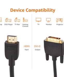 Amazon Basics HDMI A to DVI Adapter Cable, Bi-Directional 1080p, Gold Plated, Black, 6 Feet, 1-Pack For Television 6 ft 22 71qa6cTN1UL