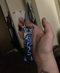 TAC Force TF-707 Series Assisted Opening Folding Knife, Black Half-Serrated Blade, Dragon Handle, 4-1/2-Inch Closed Blue 30 71qaNPigtwL