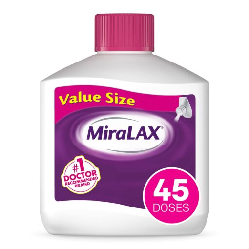 MiraLAX Gentle Constipation Relief Laxative Powder, Stool Softener with PEG 3350, Works Naturally Water in Your Body, No Harsh Side Effects, Osmotic Laxative, #1 Physician Recommended, 45 Dose 1.68 Pound (Pack of 1)