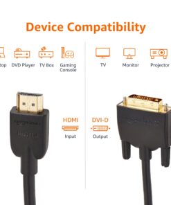 Amazon Basics HDMI A to DVI Adapter Cable, Bi-Directional 1080p, Gold Plated, Black, 3 Feet, 1-Pack 3 ft 28 71qfz5aM JL