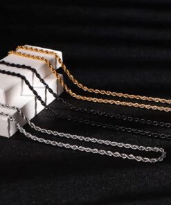 FIBO STEEL 4mm Stainless Steel Rope Chain Necklace for Men 16-30 inches Silver Gold Black-tone 24.0 Inches Black-tone, 4mm width 13 71qh8MRWCpL
