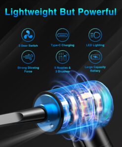 Keimi Cordless Compressed Air Duster - Rechargeable 7500mAh 91000RPM Compressed Air Blower with Led Light for Keyboard, PC, and Car Cleaning - Powerful Eco-Friendly Replacement for Canned Air Duster 21 71qiAz XBL