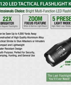 EcoGear FX Complete LED Tactical Flashlight Kit TK120 Flashlight with Rechargeable Battery: High Lumens with 5 Light Modes, Water Resistant, Adjustable Focus Zoom 49 71qlde BgNL