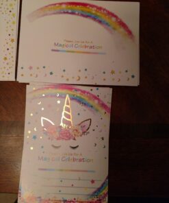 T-Antrix 24 Pcs Unicorn Invitations with 24 Envelopes, Double Sided Rainbow Glitter Unicorn Birthday Party Invitation Cards for Kids Birthday Baby Shower Unicorn Party Supplies 46 71qltwkO75L
