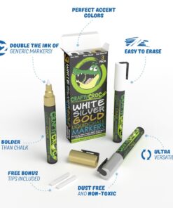 Alternative view of Crafty Croc Metallic Chalk Markers, Gold Silver White - 3 Pack, Medium Tip 6mm, Wet Erase for Accent Details