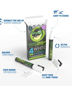 Crafty Croc 4 White Liquid Chalk Markers, 6mm Reversible Medium Tip 4 Count (Pack of 1) 22 71qpwcobPL