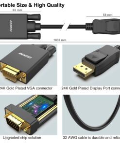 DisplayPort to VGA Adapter, Benfei DP DisplayPort to VGA 6 Feet Cable Male to Male Gold-Plated Cord Compatible for Lenovo, Dell, HP, ASUS and Other Brand 1 PACK 24 71qqz5DqF4L