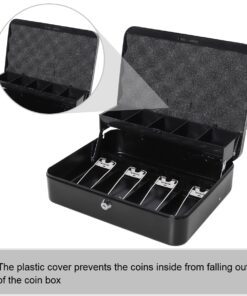 Alternative view of Jssmst Large Locking Cash Box with Money Tray, Lock Box with Security Cable Metal Money Box with Key Lock, Black, CB02304XL Black Key Lock