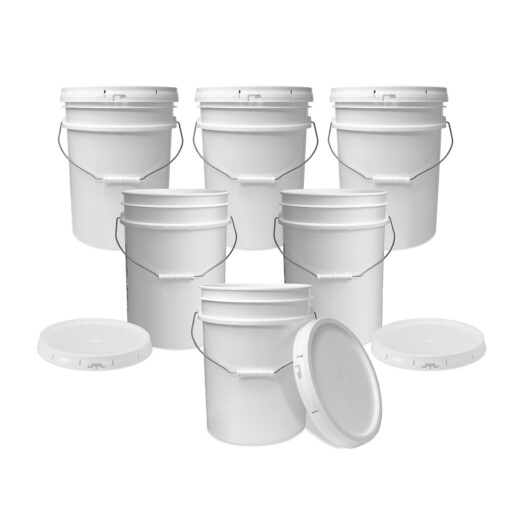 5 Gallon White Bucket & Lid - Durable 90 Mil All Purpose Pail - Food Grade - BPA Free Plasti (5 Gal. w/Lids - 6pk) 6