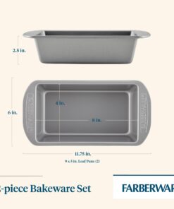 Farberware Bakeware Meatloaf/Nonstick Baking Loaf Pan Set, Two 9-Inch x 5-Inch, Gray Two 9-Inch x 5-Inch Loaf Pans 25 71qy5y1G5cL