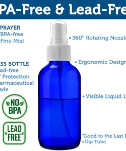 Sally's Organics® 4oz Empty Blue Glass Spray Bottles - Small 4 oz Misters Great for Face Spritz, Essential Oils, Beauty Solutions, and Cleaning Sprayer - Portable Atomizer Spritzer - 2 Pack 20 71r Tq1CfuL
