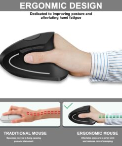 Vassink Ergonomic Mouse, Rechargeable Wireless Mouse, 2.4GHz Rechargeable Wireless Vertical Optical Mice with USB Receiver, 6 Buttons, 800/1200/1600 DPI, for Laptop, PC, Computer Black 26 71r1UNXrewL
