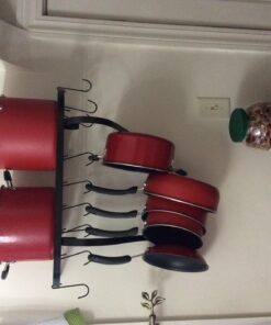 Vdomus Wall Mounted Pot and Pan Rack for Kitchen, Cookware Hanging rack with 10 Hooks Included, Hanging Pan Organizer, Black 24 x 10 Inches 33 71r1n3leFVL