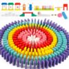 Wondertoys 600 PCS Dominoes Set for Kids Wooden Building Blocks 6 Colors Bulk Dominoes Racing Tile Games Educational Toy for Kids Birthday Party with 11 Add-on Blocks and 1 Storage Bag