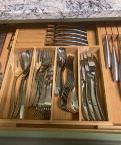 Utensil Organizer for Kitchen Drawers - Bamboo Silverware Organizer - Expandable Utensil Holder and Cutlery Tray with Divider and Removable Knife Block | 17” Long, Adjustable from 13” to 22.2” W' Knife Block 35 71r47gtkf3L
